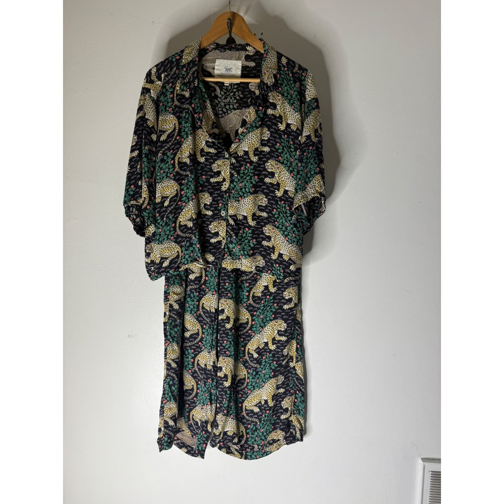 Printfresh Bagheera Leopard Pajama Set Black Viscose Short Sleeve Pants Large